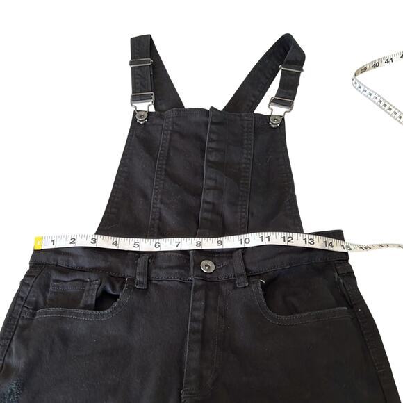 Forever 21 Black Bib Overall Ripped Skinny Jeans Size 26 Distressed Festival - Picture 9 of 15